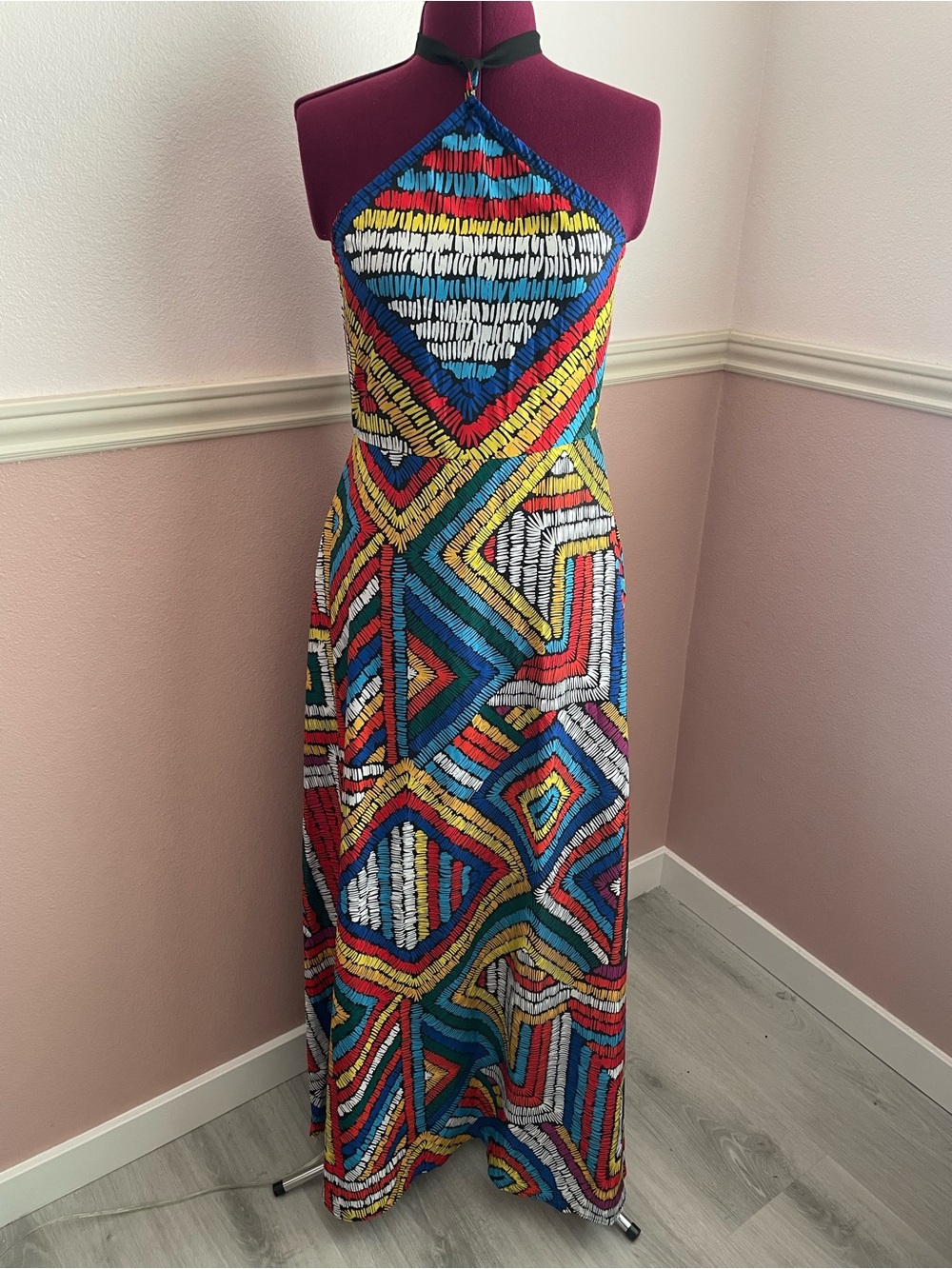 Geo-Print Halter Maxi Dress in Multicolor